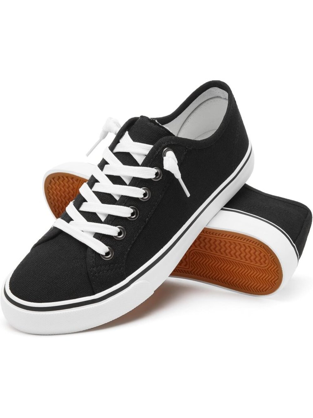 Women's Black Fashion Comfort Slip On Casual Shoe Lace Up Low Top Canvas Sneaker